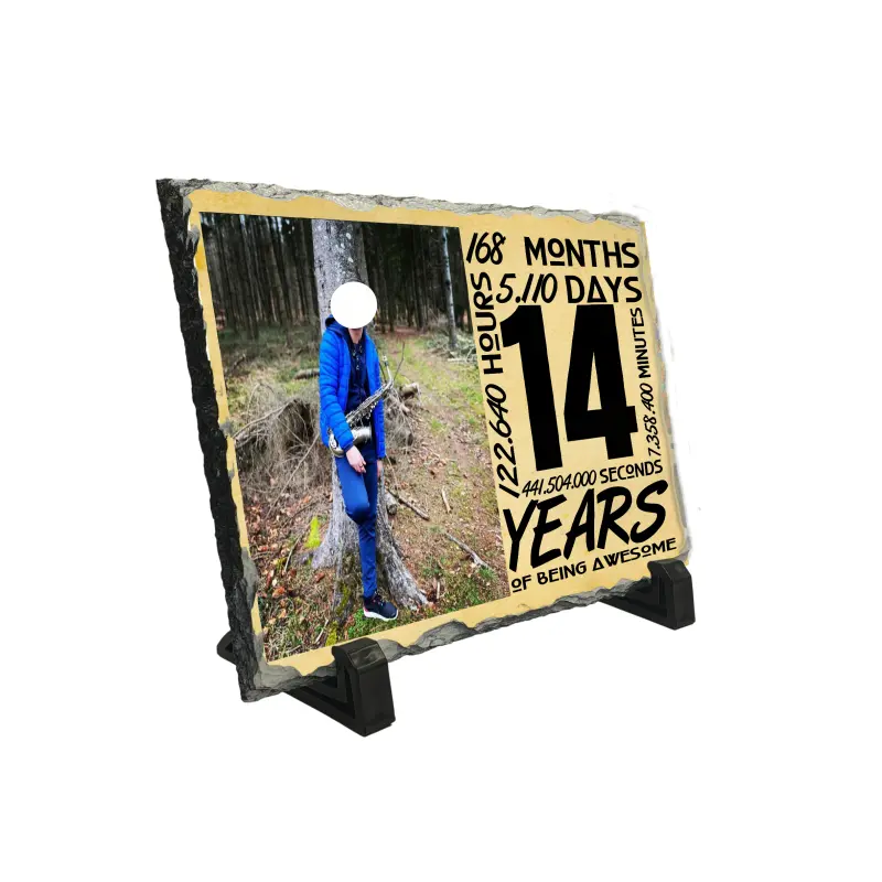 14 ani, piatra ardezie personalizata, cu mesaj model, pap003